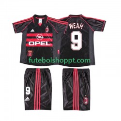 Camisola Júnior AC Milan WEAH 9 Retro Terceiro Equipamento 1998 1999 Manga Curta