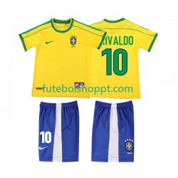 Camisola Júnior Brasil RIVALDO 10 Retro Principais Equipamento 1998 Manga Curta