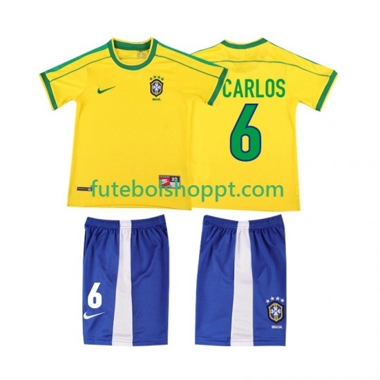 Camisola Júnior Brasil Roberto Carlos 6 Retro Principais Equipamento 1998 Manga Curta
