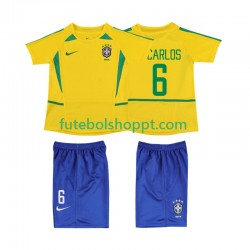 Camisola Júnior Brasil Roberto Carlos 6 Retro Principais Equipamento 2002 Manga Curta
