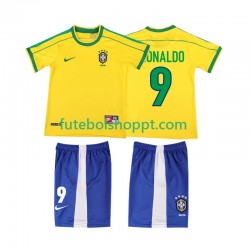 Camisola Júnior Brasil Ronaldo 9 Retro Principais Equipamento 1998 Manga Curta