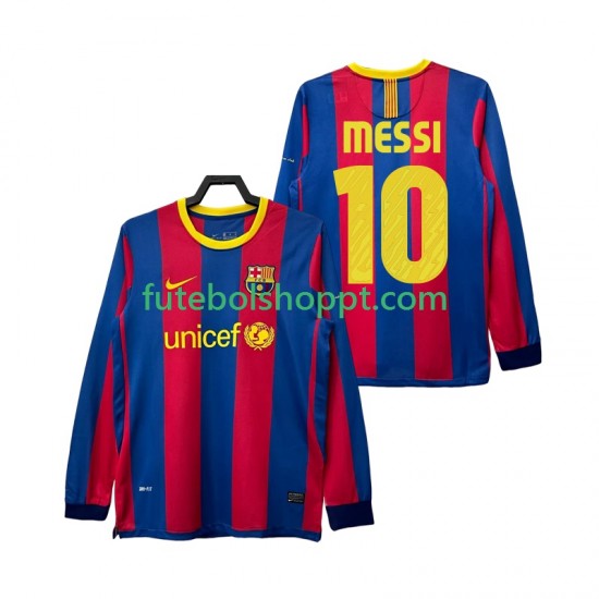 Camisola Homem FC Barcelona Lionel Messi 10 Retro Principais Equipamento 2011 2010 Manga Comprida
