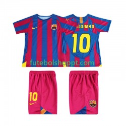 Camisola Júnior FC Barcelona RONALDINHO 10 Champions League 2005 Retro Principais Equipamento 2006 Manga Curta