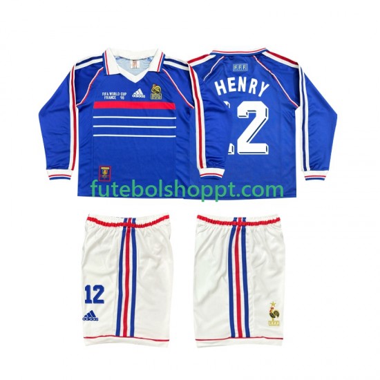 Camisola Júnior França Henry 12 Retro Principais Equipamento 1998 Manga Comprida