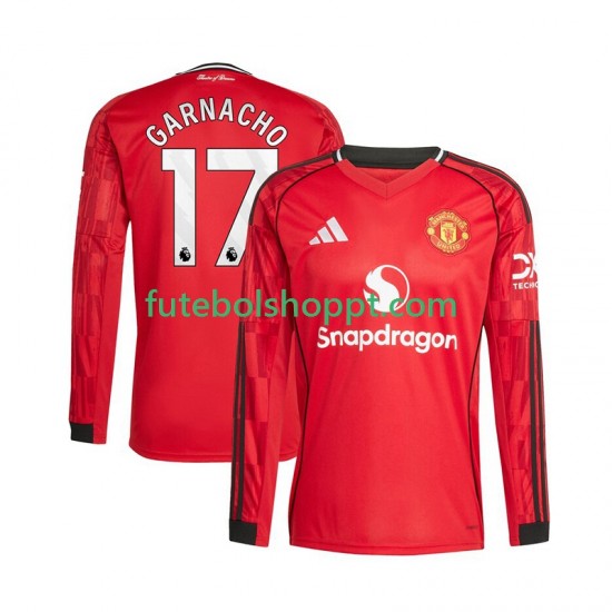 Camisola Homem Manchester United Alejandro Garnacho 17 Principais Equipamento 2025-2026 Manga Comprida