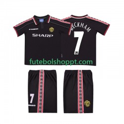 Camisola Júnior Manchester United Beckham 7 Retro Alternativa Equipamento 1998 1999 Manga Curta