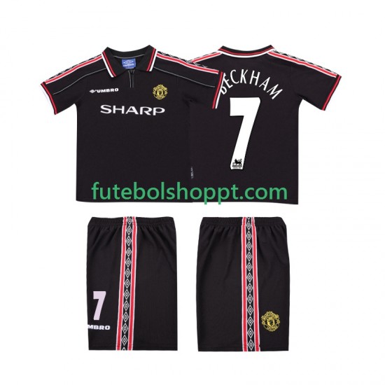 Camisola Júnior Manchester United Beckham 7 Retro Alternativa Equipamento 1998 1999 Manga Curta