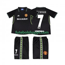Camisola Júnior Manchester United Beckham 7 Retro Terceiro Equipamento 1998 1999 Manga Curta