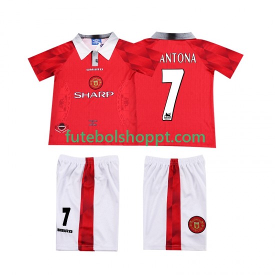 Camisola Júnior Manchester United CANTONA 7 1996 1997 Retro Principais Equipamento Manga Curta