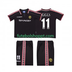 Camisola Júnior Manchester United GIGGS 11 Retro Alternativa Equipamento 1998 1999 Manga Curta