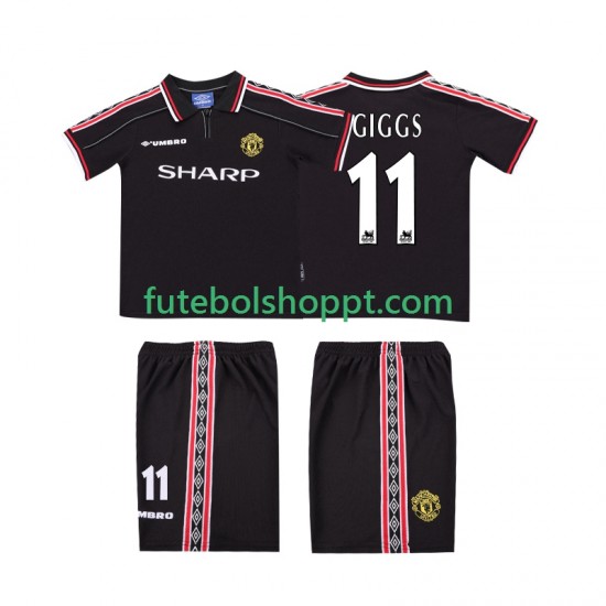 Camisola Júnior Manchester United GIGGS 11 Retro Alternativa Equipamento 1998 1999 Manga Curta