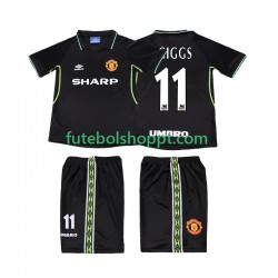 Camisola Júnior Manchester United GIGGS 11 Retro Terceiro Equipamento 1998 1999 Manga Curta