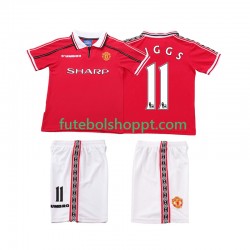 Camisola Júnior Manchester United Giggs 11 Retro Principais Equipamento 1998 1999 Manga Curta