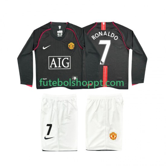 Camisola Júnior Manchester United Ronaldo 7 2007 Retro Alternativa Equipamento 2008 Manga Comprida