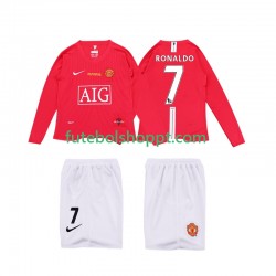 Camisola Júnior Manchester United Ronaldo 7 Premier League 2009 Retro Principais Equipamento 2008 Manga Comprida