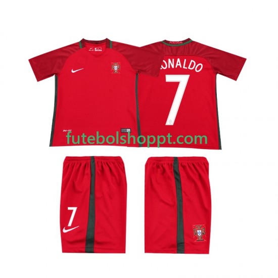 Camisola Júnior Portugal RONALDO 7 2016 Retro Principais Equipamento Manga Curta