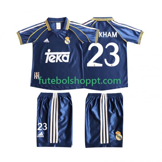 Camisola Júnior Real Madrid BECERHAM 23 Retro Terceiro Equipamento 1998 1999 Manga Curta