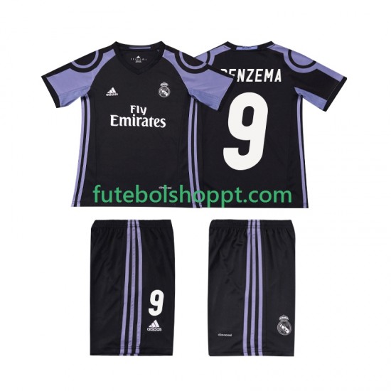 Camisola Júnior Real Madrid BENZEMA 9 2016 2017 Retro Terceiro Equipamento Manga Curta