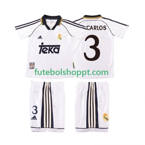Camisola Júnior Real Madrid R CARLOS 3 2000 Retro Principais Equipamento 1998 Manga Curta