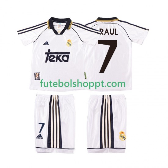 Camisola Júnior Real Madrid RAUL 7 2000 Retro Principais Equipamento 1998 Manga Curta