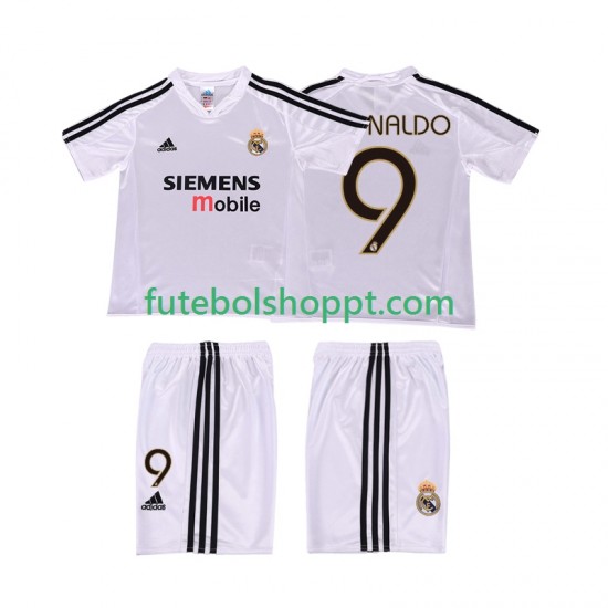 Camisola Júnior Real Madrid RONALDO 9 5 Retro Principais Equipamento 2004 2002 Manga Curta