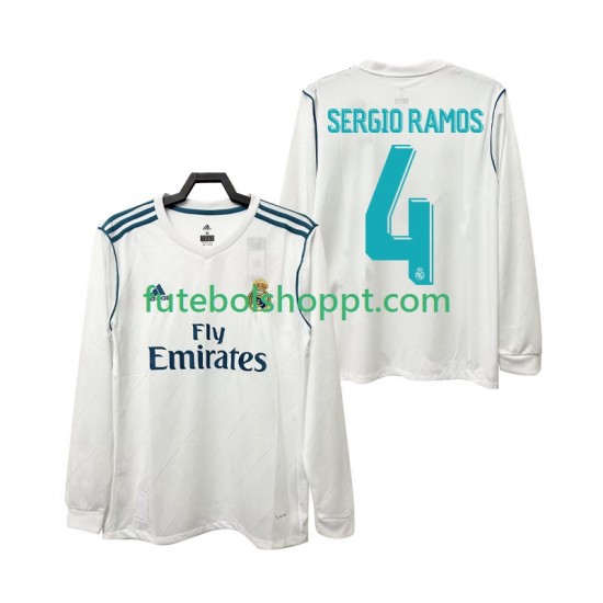 Camisola Homem Real Madrid SERGIO RAMOS 4 2017 2018 Retro Principais Equipamento Manga Comprida