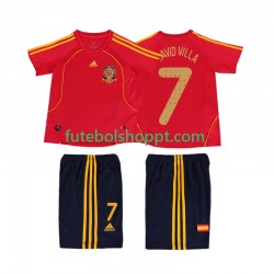 Camisola Júnior Espanha DAVID VILLA 7 Retro Principais Equipamento 2008 Manga Curta