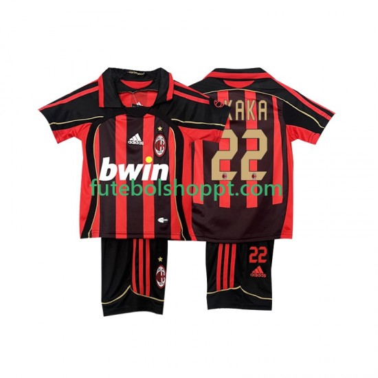 Camisola Júnior AC Milan KAKA 22 -2007 Retro Principais Equipamento 2006 Manga Curta