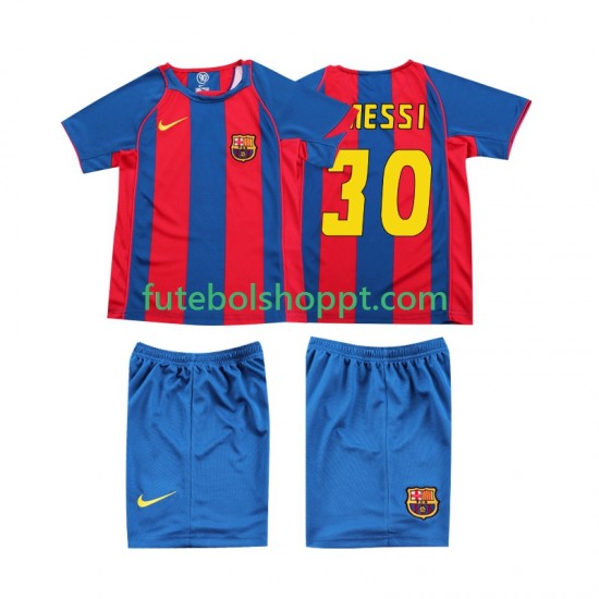 Camisola Júnior FC Barcelona Lionel Messi 10 Retro Principais Equipamento 2004 Manga Curta
