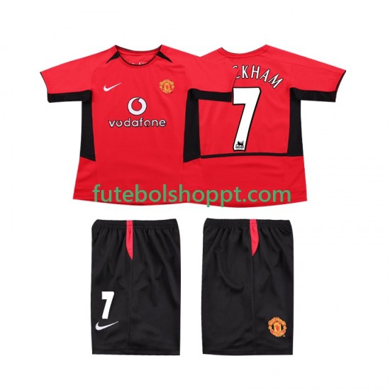 Camisola Júnior Manchester United BECKHAM 7 Retro Principais Equipamento 2004 2002 Manga Curta