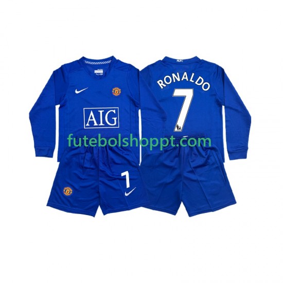 Camisola Júnior Manchester United Cristiano Ronaldo 7 Retro Alternativa Equipamento 2008 Manga Comprida