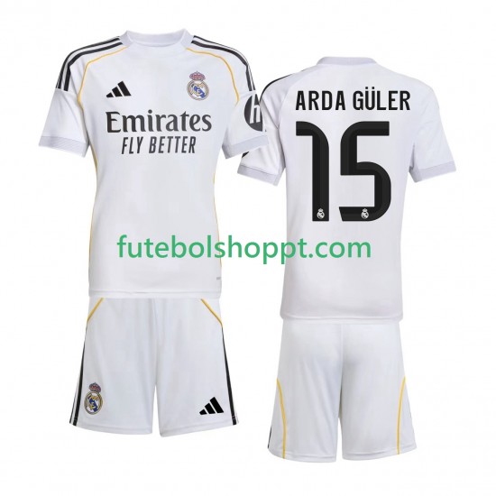 Camisola Júnior Real Madrid Arda Guler 15 Principais Equipamento 2025-2026 Manga Curta