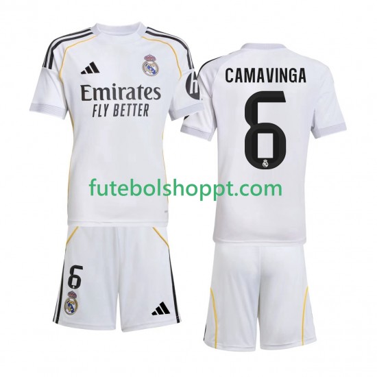 Camisola Júnior Real Madrid Camavinga 6 Principais Equipamento 2025-2026 Manga Curta