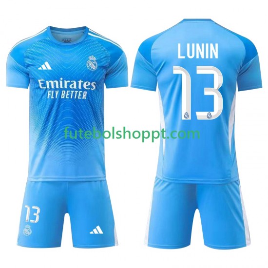 Camisola Júnior Real Madrid Andriy Lunin 13 Guarda-redes Principais Equipamento 2025-2026 Manga Curta