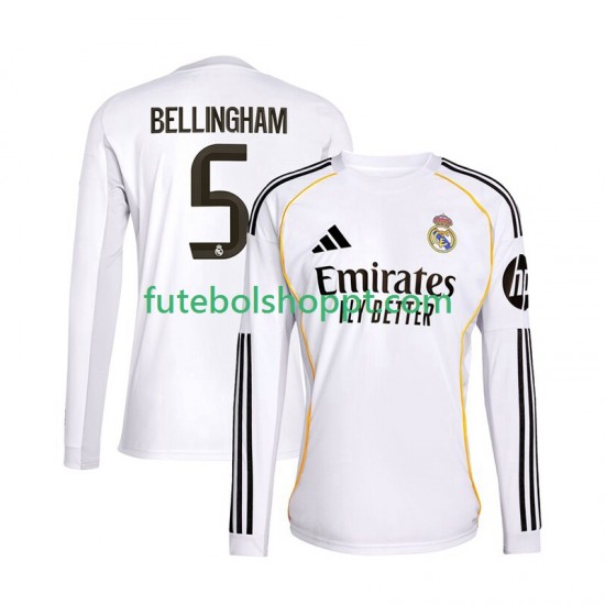 Camisola Homem Real Madrid Jude Bellingham 5 Principais Equipamento 2025-2026 Manga Comprida