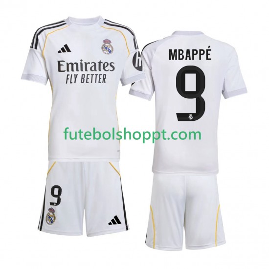 Camisola Júnior Real Madrid Mbappé Kylian 9 Principais Equipamento 2025-2026 Manga Curta