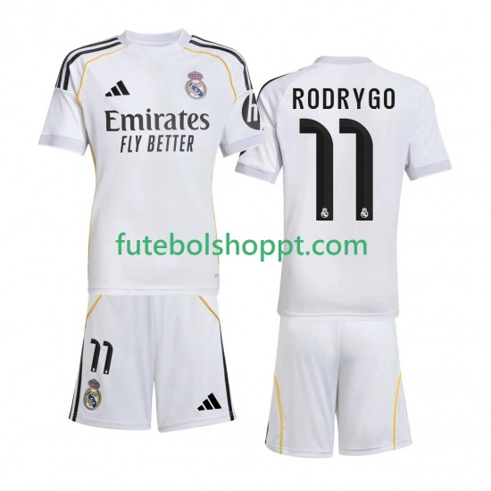 Camisola Júnior Real Madrid Rodrygo 11 Principais Equipamento 2025-2026 Manga Curta