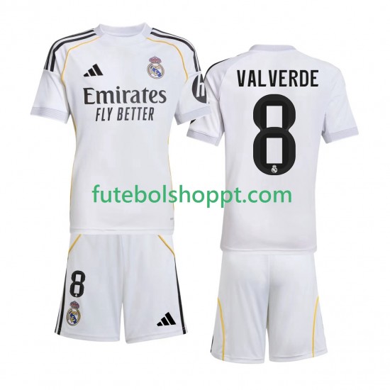Camisola Júnior Real Madrid Valverde 8 Principais Equipamento 2025-2026 Manga Curta