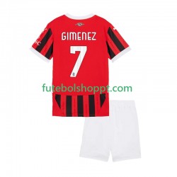 Camisola Júnior AC Milan Santiago Gimenez 7 Principais Equipamento 2024-2025 Manga Curta
