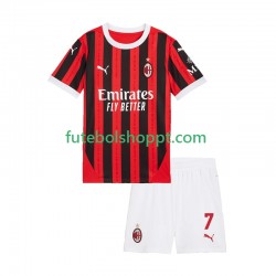 Camisola Júnior AC Milan Santiago Gimenez 7 Principais Equipamento 2024-2025 Manga Curta