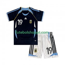 Camisola Júnior Argentina Lionel Messi 19 Retro Alternativa Equipamento 2006 Manga Curta