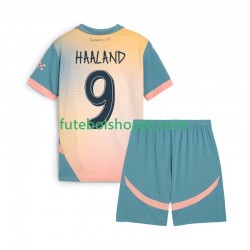 Camisola Júnior Manchester City Haaland 9 Quarto Equipamento 2024-2025 Manga Curta