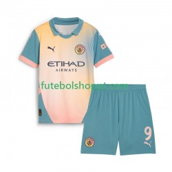 Camisola Júnior Manchester City Haaland 9 Quarto Equipamento 2024-2025 Manga Curta