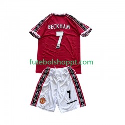Camisola Júnior Manchester United Beckham 7 Retro Principais Equipamento 1998 1999 Manga Curta
