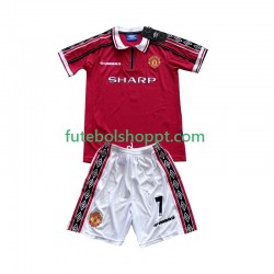 Camisola Júnior Manchester United Beckham 7 Retro Principais Equipamento 1998 1999 Manga Curta