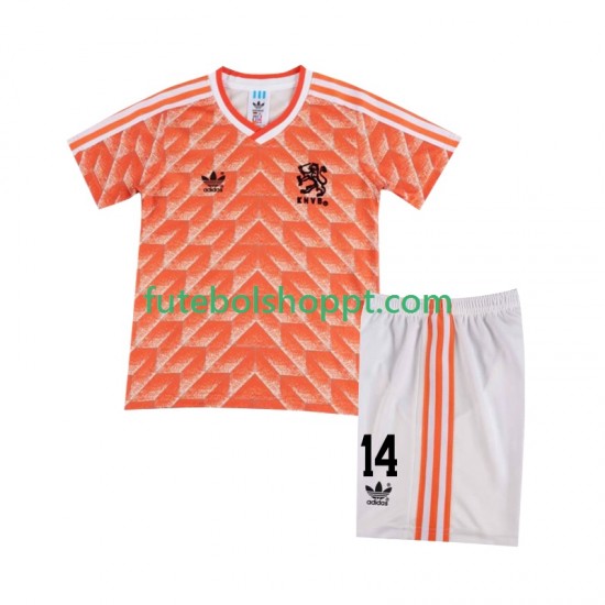Camisola Júnior Países Baixos Cruyff 14 1988 Retro Principais Equipamento Manga Curta