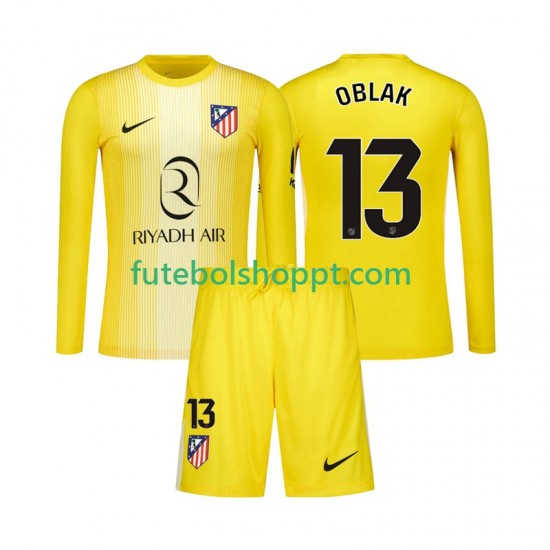 Camisola Júnior Atlético Madrid Jan Oblak 13 Guarda-redes Principais Equipamento 2025-2026 Manga Comprida