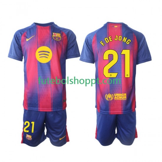 Camisola Júnior FC Barcelona Frenkie de Jong 21 Principais Equipamento 2025-2026 Manga Curta
