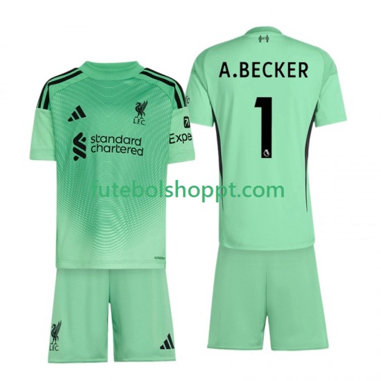 Camisola Júnior Liverpool Alisson Becker 1 Guarda-redes Principais Equipamento 2025-2026 Manga Curta