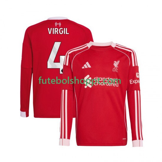 Camisola Homem Liverpool Virgil van Dijk 4 Principais Equipamento 2025-2026 Manga Comprida
